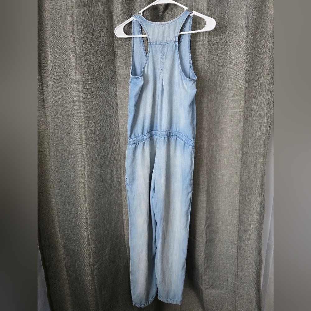 Cloth & Stone Denim Chambray Sleeveless Jumpsuit Size S Tie Waist Button Front - Picture 3 of 7